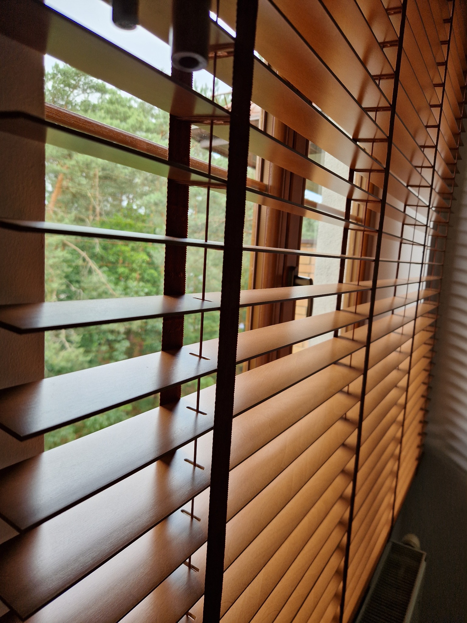 Żaluzje drewniane 50mm. drabinka taśmowa.