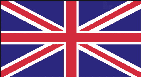 Flaga Wielkiej Brytanii z wyraźnie widocznymi czerwonymi, białymi i niebieskimi paskami tworzącymi charakterystyczny wzór krzyża.