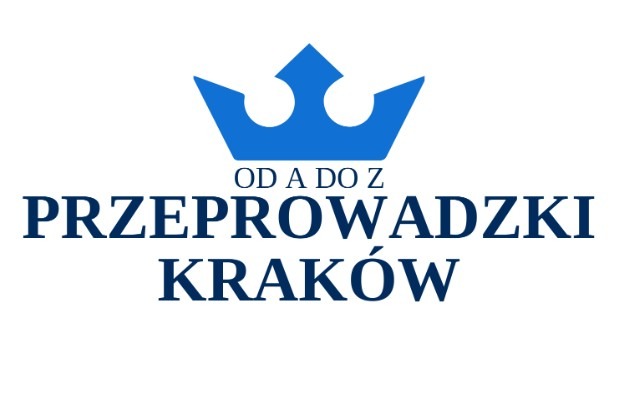 Logo firmy przeprowadzkowej z Krakowa, z niebieską koroną i napisem 'OD A DO Z Przeprowadzki Kraków' na białym tle.
