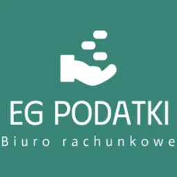 Logo biura rachunkowego EG Podatki, przedstawiające dłoń z monetami na zielonym tle.
