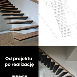 Stalowe schody lakierowane proszkowo ze stopniami dębowymi.