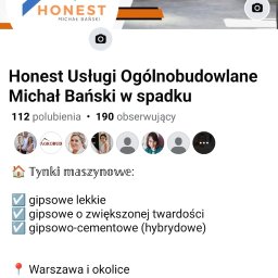 Honest Usługi Ogólnobudowlane Michał Bański w spadku - Pierwszorzędne Tynkowanie Wyszków