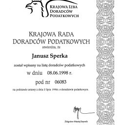 Wpis nr 06083  na listę doradców podatkowych Krajowej Izby Doradców Podatkowych