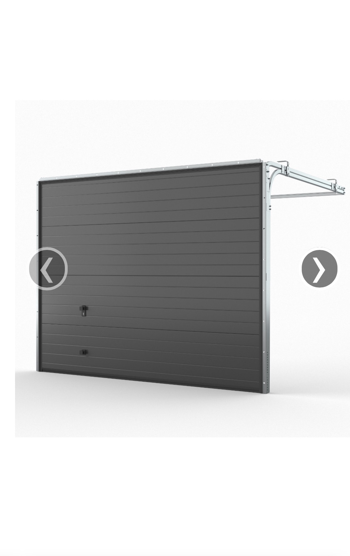 Szara, segmentowa konstrukcja z mechanizmem prowadniczym, zamek na środku, widok z boku.