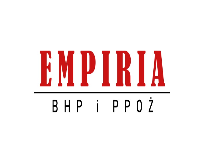 Logo firmy EMPIIRA BHP i PPOŻ z czerwonym napisem EMPIIRA nad czarnym tekstem BHP i PPOŻ, umieszczone na białym tle.