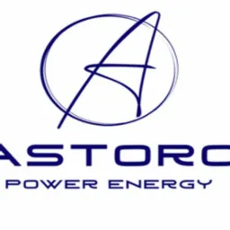 Logo firmy ASTORO POWER ENERGY z niebieskim symbolem litery A w okręgu nad nazwą firmy.
