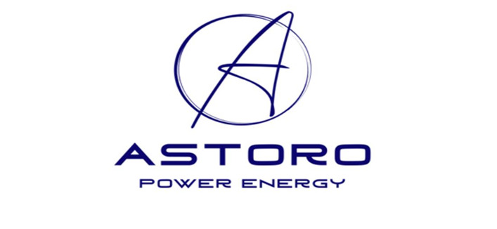 Logo firmy ASTORO POWER ENERGY z niebieskim symbolem litery A w okręgu nad nazwą firmy.