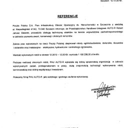 Referencje od Poszta Polska S.A za okres 12.2012 - 12.2016