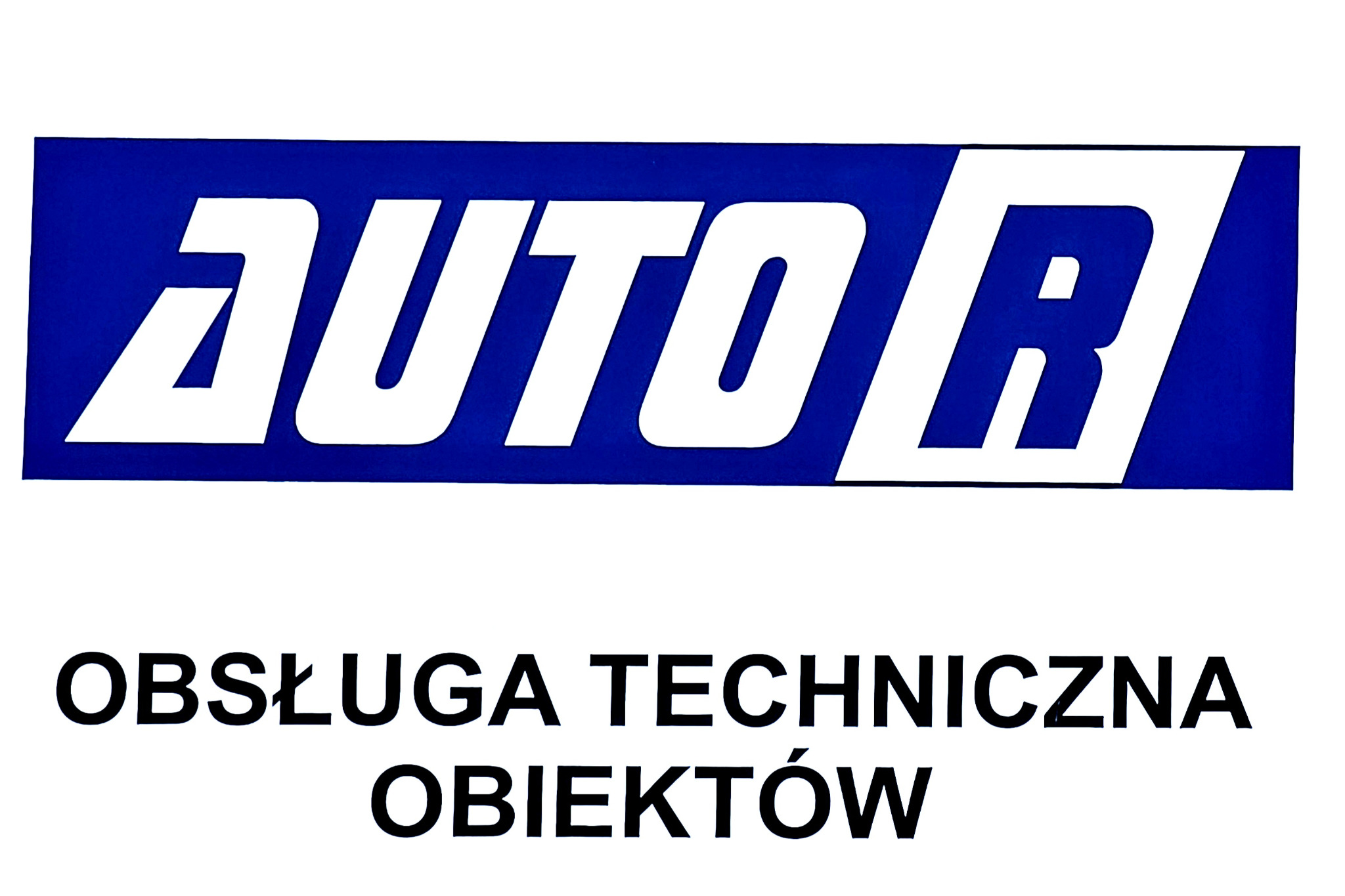 Logo firmy AUTOR: Obsługa Techniczna Obiektów na białym tle z niebieskim prostokątem i białym napisem AUTOR.
