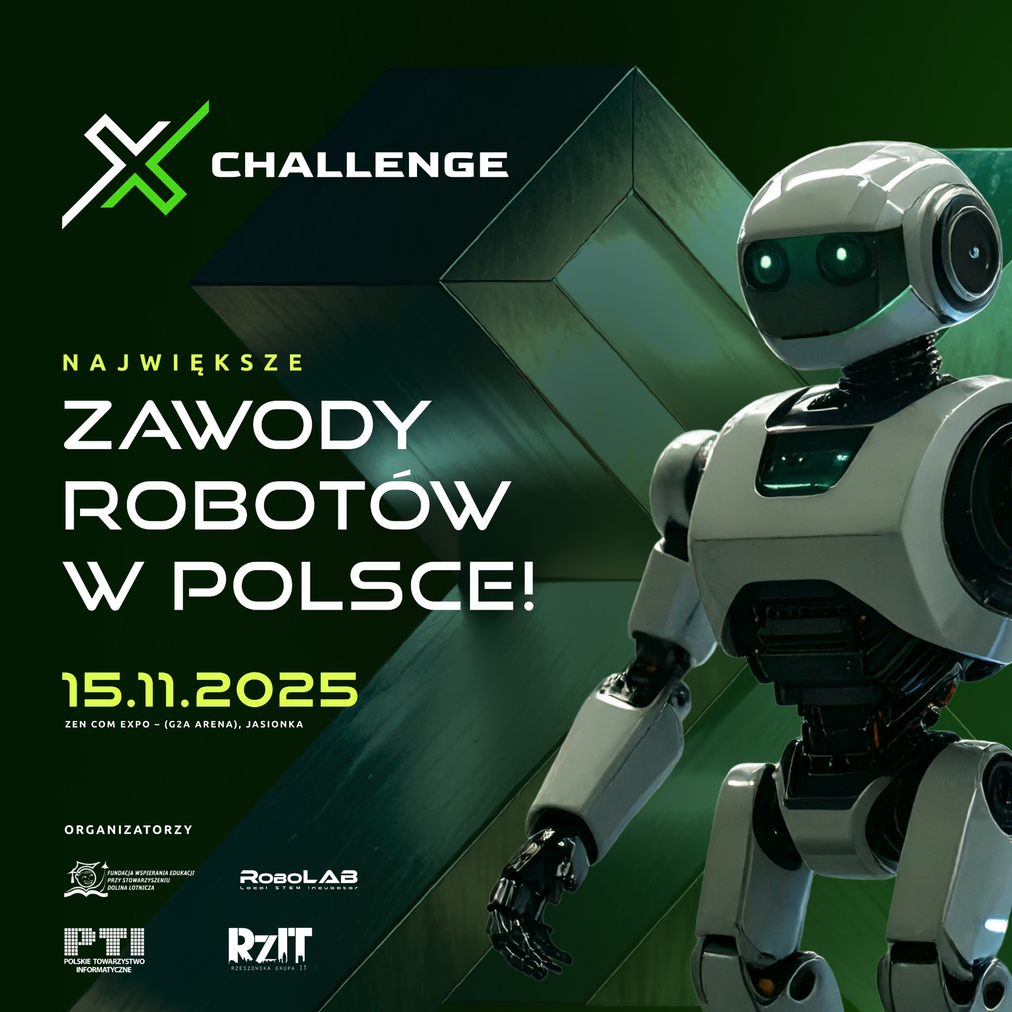 Główna grafika promocyjna dla XChallenge. Największych zwodówy robotów w polsce