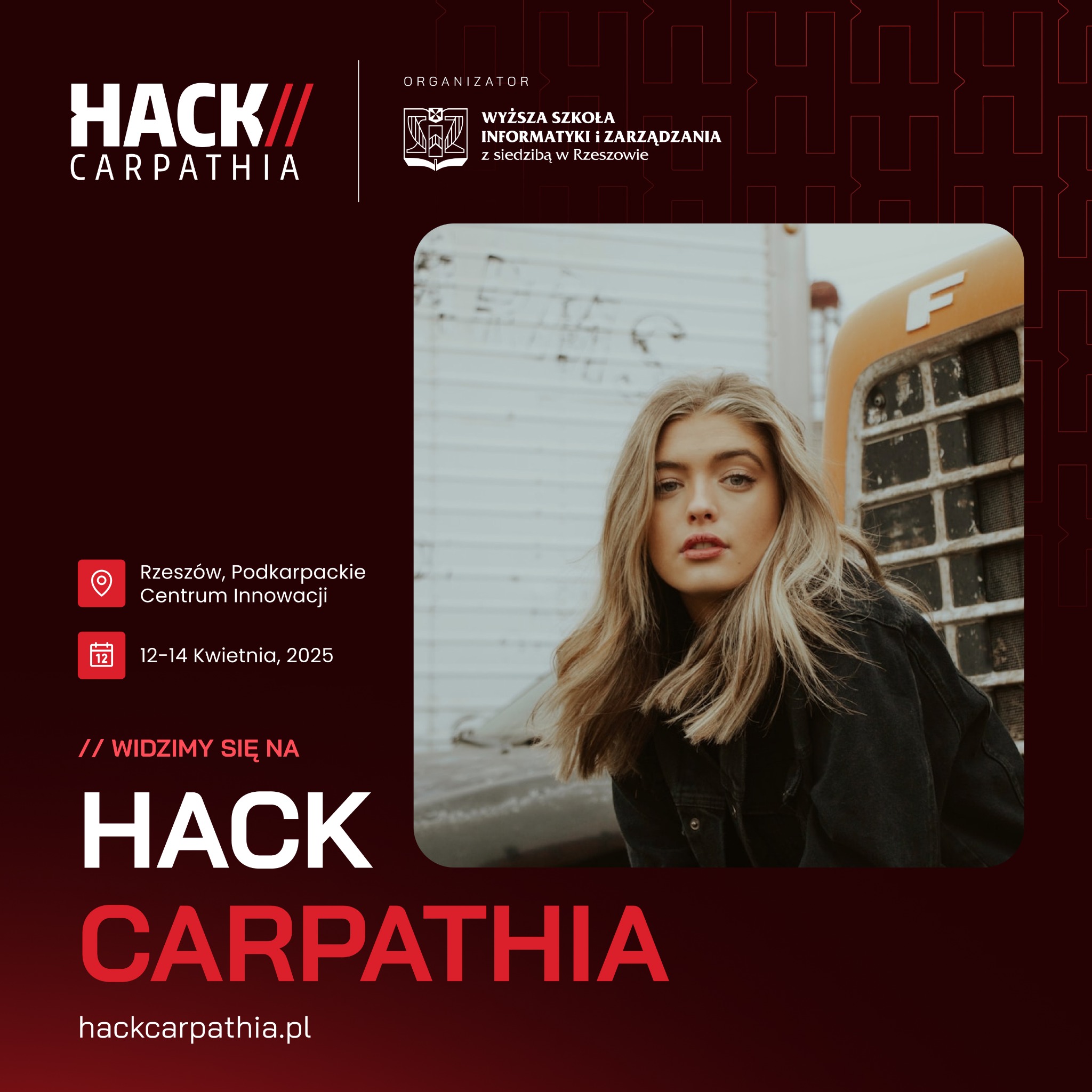 Grafika dla uczestników. Przeznaczona do publikacji na linkedin oraz inncyh SM. Ma ona promować Hackathon HackCarpathia