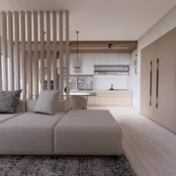 Mieszkanie 54m2. Pokój z aneksem kuchennym w stylu eko