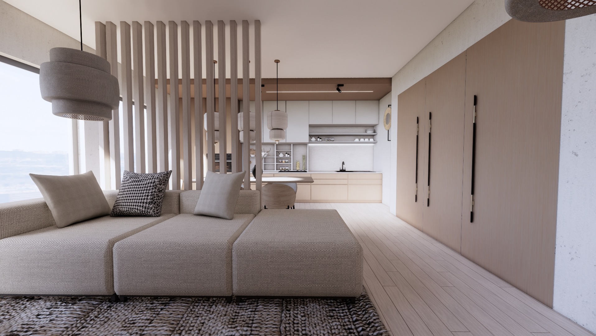 Mieszkanie 54m2. Pokój z aneksem kuchennym w stylu eko