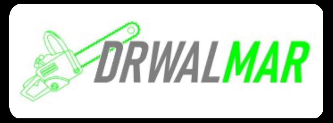 Logo firmy DRWALMAR z graficznym przedstawieniem piły łańcuchowej w kolorze zielonym.