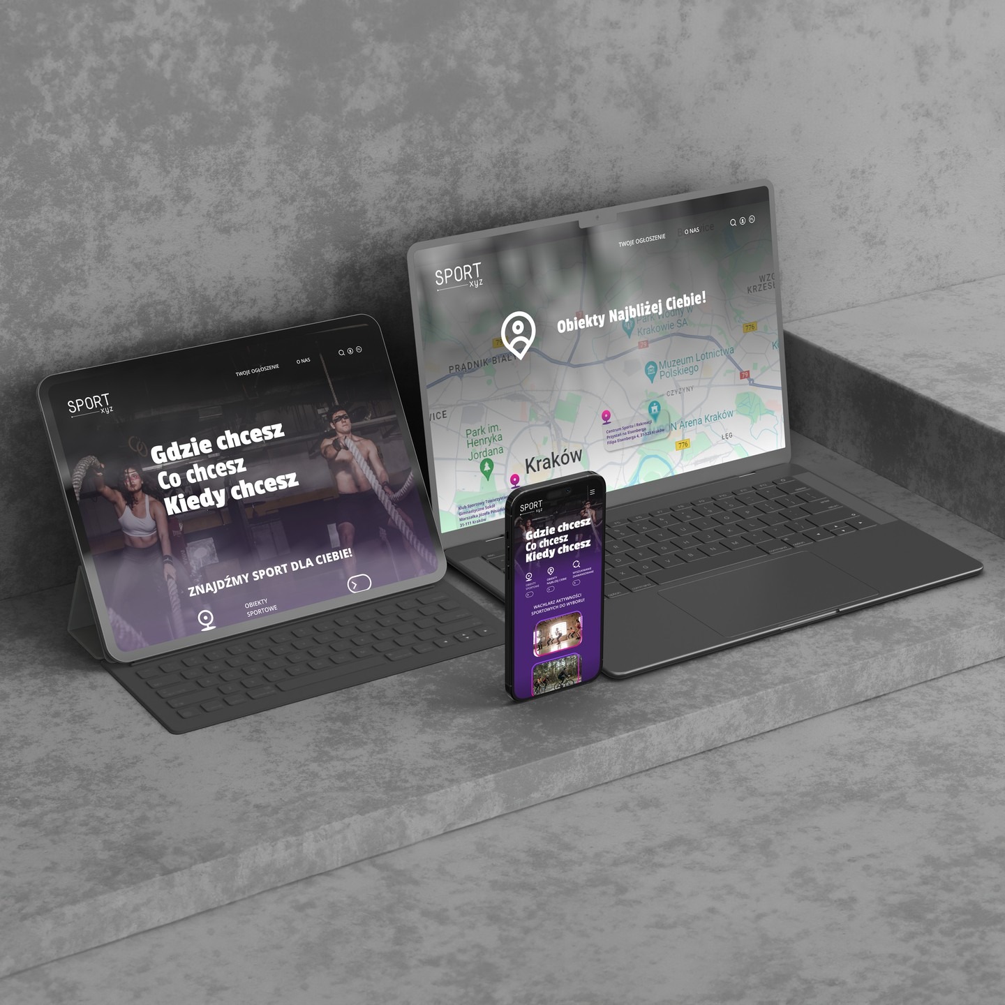 Projekt serwisu pomagającego znaleźć placówkę sportową w swojej okolicy.
