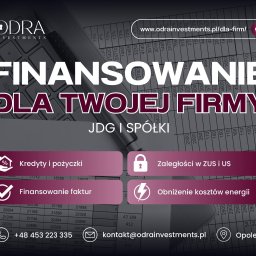Twoja firma tonie w kosztach? ZUS, US, faktury, rachunki? 
Pomagamy odzyskać płynność finansową:
Działaj zanim będzie za późno.
Skontaktuj się z nami i opisz swoją sytuację finansową, a my w ciągu 24h wrócimy z rozwiązaniem!
www.odrainvestments.pl/dla-