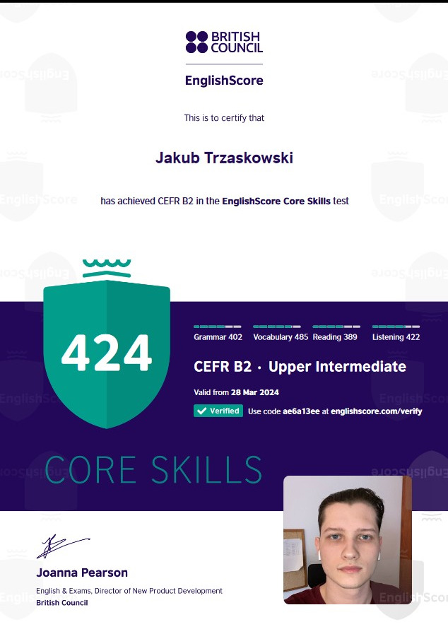 Certyfikat z Angielskiego