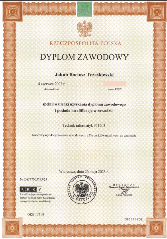 Dyplom technika informatyka i programisty