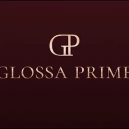 Logo firmy Glossa Prime z inicjałami GP w kolorze złota na ciemnobrązowym tle.
