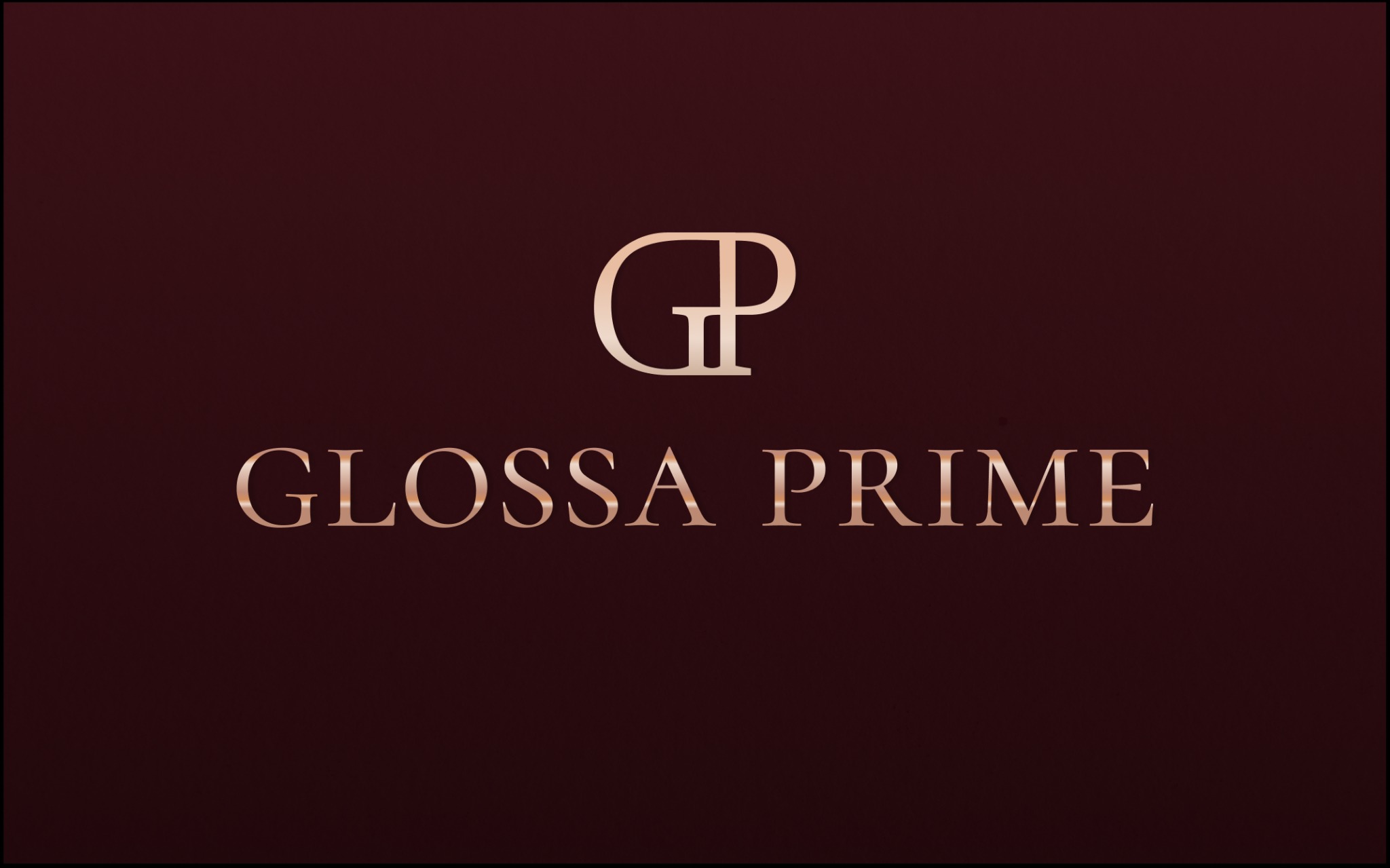 Logo firmy Glossa Prime z inicjałami GP w kolorze złota na ciemnobrązowym tle.