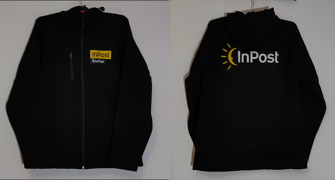Czarna kurtka z nadrukiem InPost dla kuriera