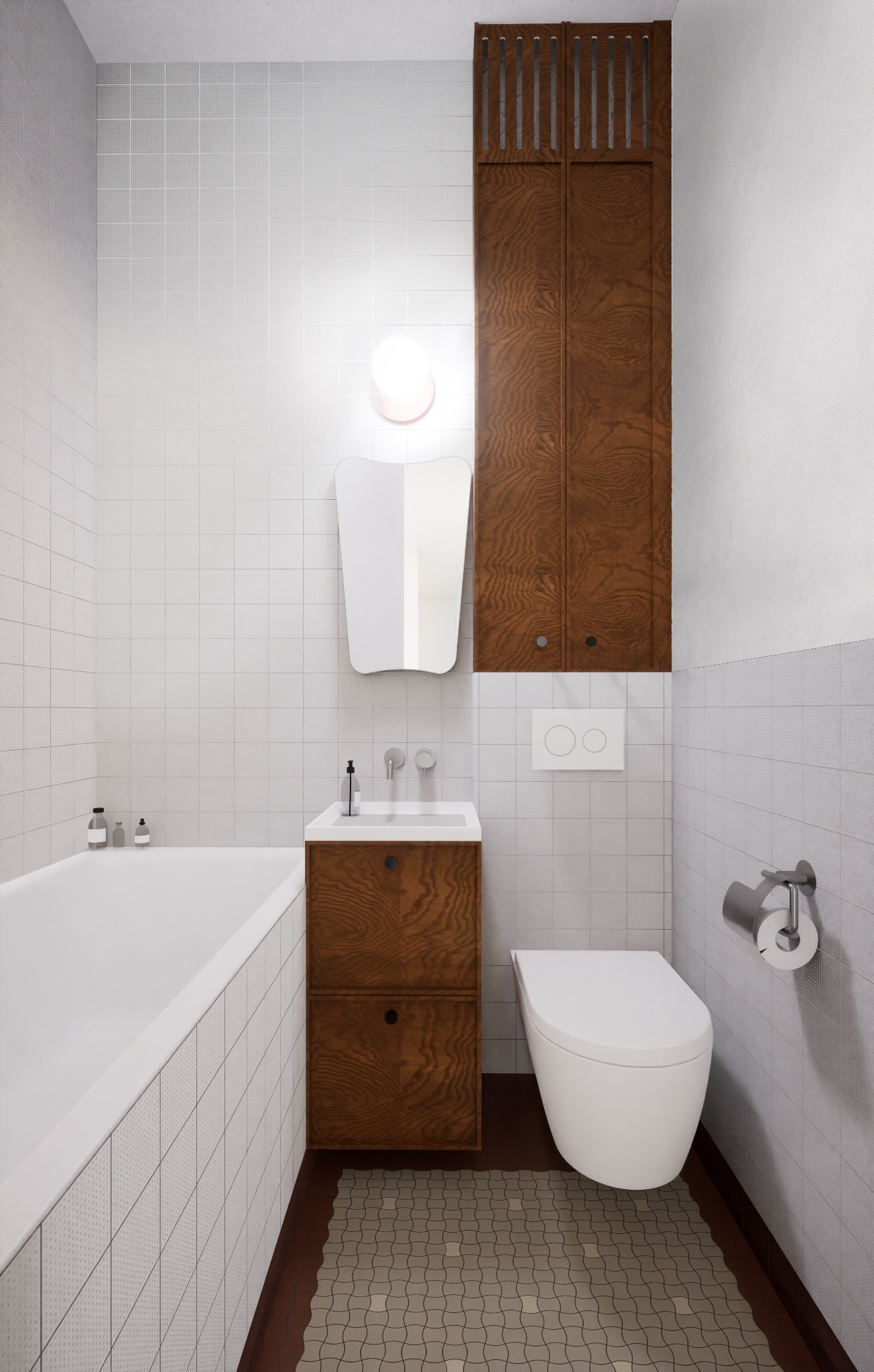 Projekt łazienki w mieszkaniu na Saskiej Kępie.