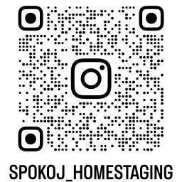 Aleksandra Kisała - Czarno-biały kod QR z logo Instagrama pośrodku i napisem SPOKOJ_HOMESTAGING na dole.
