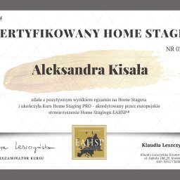Ukończyłam jedyny w Polsce kurs Home Stangingu, który jest certyfikowany przez Europejskie Stowarzyszenie Home Stagerów.