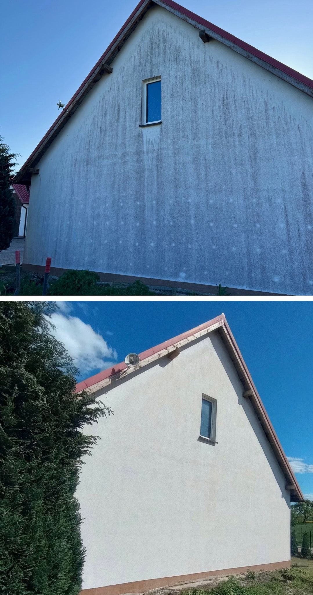 Nie zawsze samo mycie wystarczy, przy tej elewacji największy efekt zrobiła chemia.