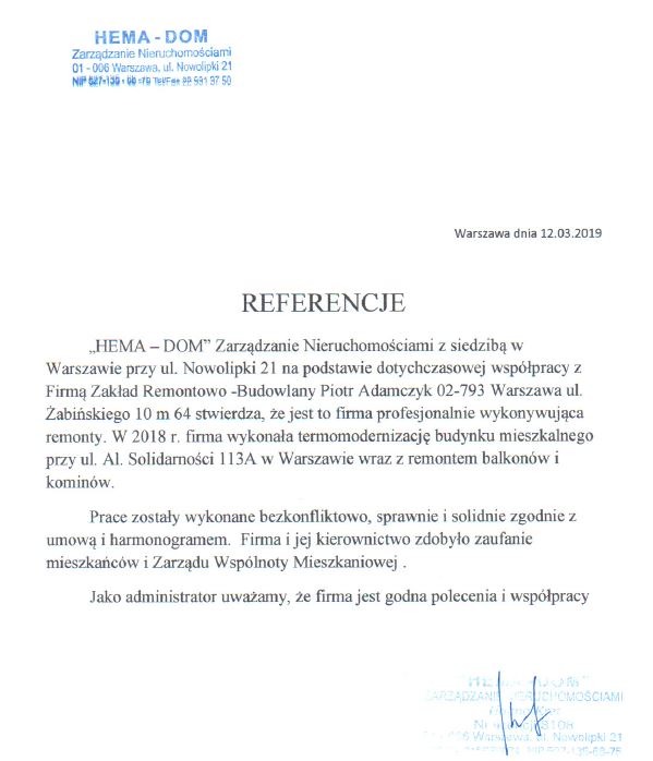Referencje - termomodernizacja budynku al. Solidarności 113 w Warszawie.