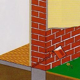 HYDROSYSTEM BESKID SPÓŁKA Z OGRANICZONĄ ODPOWIEDZIALNOŚCIĄ - Przekrój fundamentu budynku z zaznaczoną warstwą izolacyjną, widoczne cegły, ziemia i trawa, schematyczny rysunek w jasnych kolorach.