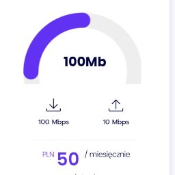 Internet światłowodowy o prędkości pobierania d0 600Mbit/s i wysyłania 60Mbit/s.
