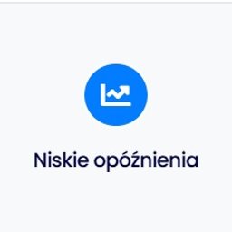 CRONEL.NET SPÓŁKA Z OGRANICZONĄ ODPOWIEDZIALNOŚCIĄ - Ikona niebieskiego koła z białym symbolem wzrostu wykresu i tekstem 'Niskie opóźnienia' poniżej, na białym tle.