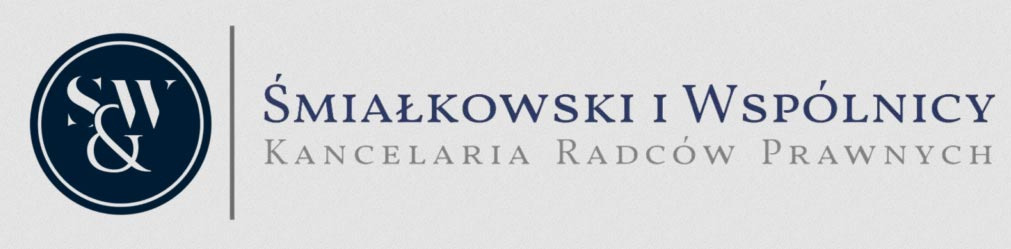 Logo kancelarii radców prawnych Śmiałkowski i Wspólnicy z granatowym okręgiem i inicjałami SW po lewej stronie oraz szarym napisem Kancelaria Radców Prawnych pod nazwą firmy.