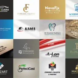 Kompilacja różnorodnych, profesjonalnych logotypów firm z różnych branż, od motoryzacji po nieruchomości, prezentujących unikalne style i koncepcje graficzne.
