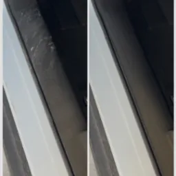 Efekt czyszczenia progu samochodowego: strona lewa - zabrudzona, strona prawa - czysta. Widoczne detale faktury materiału.