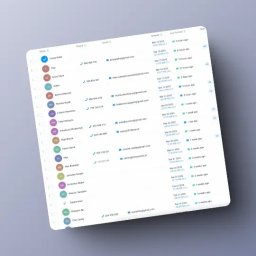 Studio Feniks Agencja Marketingowa - Interfejs zarządzania kontaktami wyświetlany na ekranie tabletu, prezentujący listę użytkowników z informacjami kontaktowymi, datami utworzenia i ostatniej aktywności.