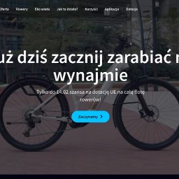 Strony internetowe & marketing - VNEA - Strona internetowa z rowerem elektrycznym w tle i hasłem 'Już dziś zacznij zarabiać na wynajmie', promująca platformę rowerową w Warszawie.