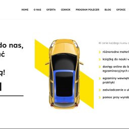 Strony internetowe & marketing - VNEA - Strona internetowa szkoły jazdy OSK Bravo z żółtym samochodem widzianym z góry i informacją o kursach oraz materiałach szkoleniowych.