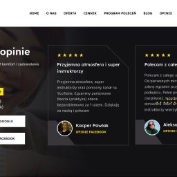 Strony internetowe & marketing - VNEA - Strona internetowa szkoły jazdy OSK Bravo z sekcją opinii klientów, zawierającą oceny 5.0 z Google i Facebooka oraz pozytywne recenzje z imionami i zdjęciami klientów.