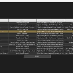 Rafał - Aplikacja desktopowa zbierająca oferty pracy IT z popularnych portali, z kryteriami wyboru: język programowania, typ umowy. Widok tabelaryczny z danymi ofert.