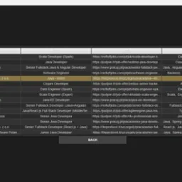 Aplikacja desktopowa zbierająca oferty pracy IT z popularnych portali, z kryteriami wyboru: język programowania, typ umowy. Widok tabelaryczny z danymi ofert.
