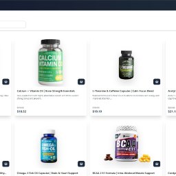 Rafał - Sklep internetowy z suplementami diety, widok strony z produktami. Układ graficzny e-commerce w Augustowie, z precyzyjnym rozmieszczeniem elementów.