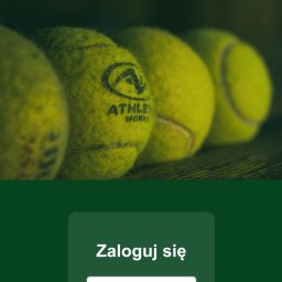 MAWIL - Ekran logowania do aplikacji mobilnej Słupskiej Ligi Tenisowej, z rzędem piłek tenisowych w tle.