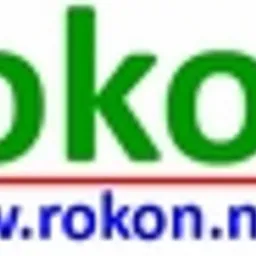 Logo firmy ROKON z zielonym napisem nazwy i adresem strony internetowej www.rokon.net.pl, podkreślone cienką, czerwoną linią.
