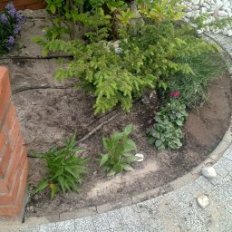 Pokrycie rabaty włókniną i ściółkowanie otoczakiem