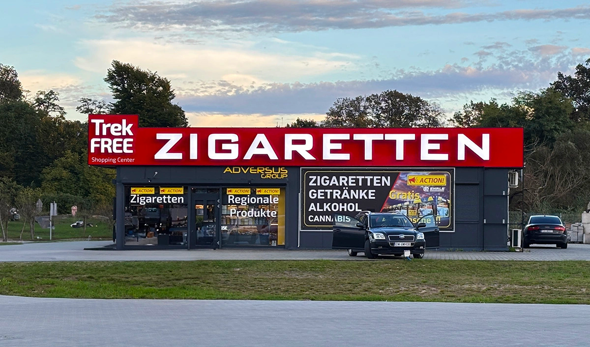 Zigaretten napis świecący z przodu i z tyłu Łęknica