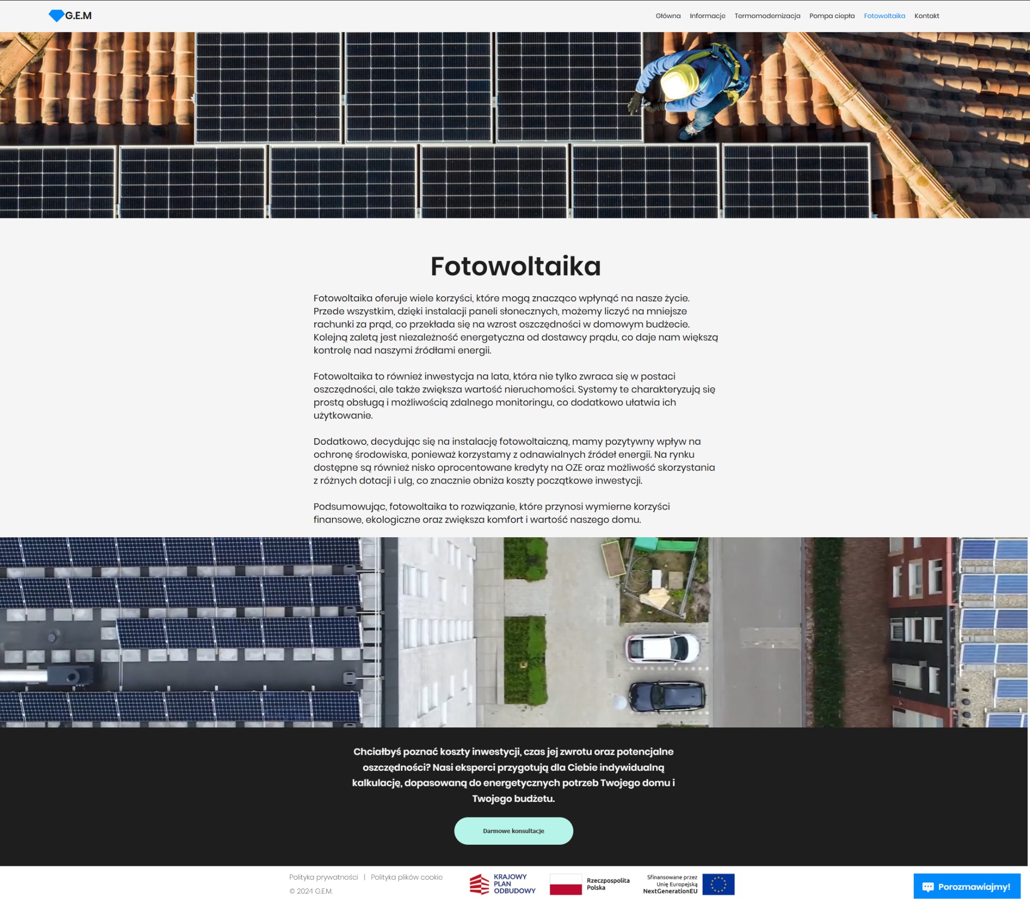 Instalacja paneli fotowoltaicznych na dachu z bliska, widok z góry na montera w kasku, płytki dachowe i panele słoneczne. Energooszczędność i odnawialne źródła energii.