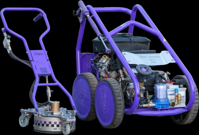 Profesjonalne urządzenia do czyszczenia powierzchni marki Falch, w kolorze fioletowym, z widocznymi detalami technicznymi i elementami sterującymi.