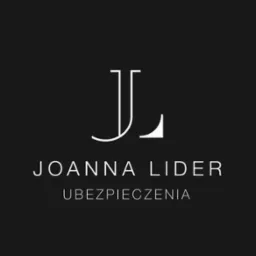 Minimalistyczne logo firmy ubezpieczeniowej Joanna Lider z inicjałami JL w bieli na czarnym tle.